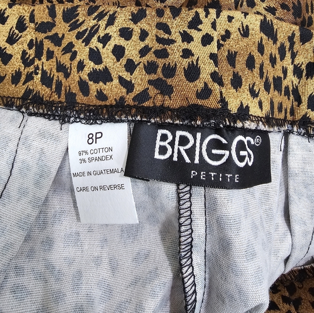 Briggs Women 8P Pants Tan Cotton Leopard Print Crop Capri Statement Indie Sleaze - Picture 4 of 6